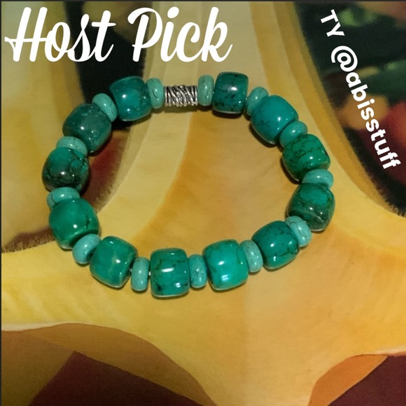 Green Agate & Turquoise Beaded Stretch Bracelet - Handcrafted - Picture 4 of 8